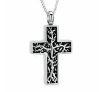 MKJFRLLSA Urna del Árbol de la Vida Collar para la Cruz de Ceniza Cremación Joyería para Mujeres Colgantes Hombre Memoria Humana