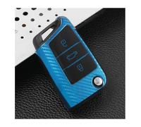 MKKHUYLBCM Pegatinas Coche para Seat para Ateca para León para FR 2 para Ibiza Funda para Llave Coche Bolsa Protectora Fibra Carbono(Azul)