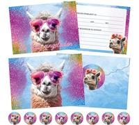 MKKZLPN 12 Tarjetas de Invitación Invitaciones de Cumpleaños de Alpaca Juego de Invitación Perfecto con Efecto Brillante para Cumpleaños Infantiles y Fiestas
