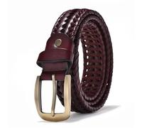 MKLHAVB Cinturón tejido a mano Cuero de vaca Hombres y mujeres Retro Casual Hebilla Cinturón hueco Versátil Para Pantalones Vaqueros(120cm,Wine red3.5cm)