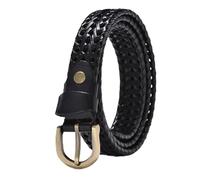 MKLHAVB Cinturón tejido a mano Cuero de vaca Hombres y mujeres Retro Casual Hebilla Cinturón hueco Versátil Para Pantalones Vaqueros(110,Black2.8cm)