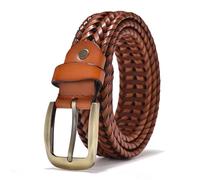 MKLHAVB Cinturón tejido a mano Cuero de vaca Hombres y mujeres Retro Casual Hebilla Cinturón hueco Versátil Para Pantalones Vaqueros(115cm,Camel3.5cm)