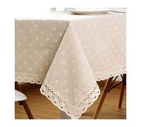 MKLHAVB Manteles De Mesa Patrón de Flor de Margarita Mantel de Lino y algodón Borde de cordón Rectangular Tela de Mesa Home Hotel Textil Manteles(140 * 140cm)