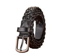 MKLHAVB Mujer Casual estilo de lujo ancho 2,5 cm cinturón tejido aguja hebilla cuero cabeza capa cuero vacuno hecho a mano decorativo Para Pantalones Vaqueros(105CM,Black)