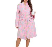 MKLQLS Bata de Baño Corta Franela con Estampado Floral y Corazones para Mujer,Cálida y Afelpada con Cuello en V para Pareja,Suave y Cómoda para Otoño e Invierno,Color Rosa,Talla 4Xl.