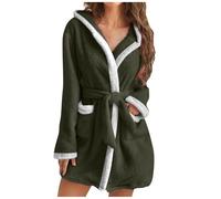 MKLQLS Bata de Baño Franela Corta para Mujer,Suave y Esponjosa con Capucha,Muy Suave y Cómoda,Ropa de Dormir de Lujo,Color Verde,Talla L