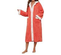 MKLQLS Bata de Felpa Sólida para Mujer,Elegante y Esponjosa Bata de Baño con Botones,Cuello Chal largo,Ropa de Dormir Cómoda y Súper Suave,Color Naranja Xl