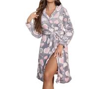 MKLQLS Bata de Franela con Corazón de Invierno para Mujer - Albornoces de Lujo de Felpa Esponjosa con Capucha - Albornoces Supersuave - Bata Cómoda Gris S