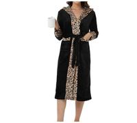 MKLQLS Bata de Franela con Estampado de Leopardo de Lujo para Mujer,Sexy Bata de Baño con Capucha,Cómoda,Súper Suave y Esponjosa para Dormir,Color Negro,Talla Xl