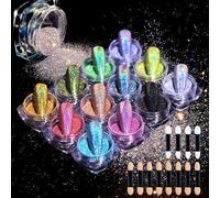 MKNZOME 12 Colores Polvo para Uñas Efecto Espejo y Metálicas, Brillo Holográfico para Uñas, Palos de Sombra de Ojos, Cara, Nail Art, Cabello, Cuerpo, Decoración