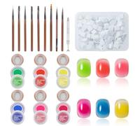 MKNZOME 6 Colores Neón Esmaltes Semipermanentes para Uñas, 8ml Kit de Esmalte de Uñas en Gel Sólido Con Bolígrafo de Agarre, 100 mini Esponjas Suaves, Azul Morado Marrón para Manicura Francesa