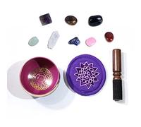 MKNZOME Cuenco Tibetano 3.15'' Con Piedras de Chakra - Para Meditación, Budista, Curación de Cristales, Yoga, Musicoterapia, Relajación y Decoración