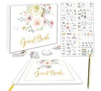 MKNZOME Libro de Visitas de Boda para Firmas - Libro de Firma para Boda para Recepción de Boda, Baby Shower, Despedida de Soltera con 1 Bolígrafo, 4 Adhesivos y 120 Páginas en Blanco