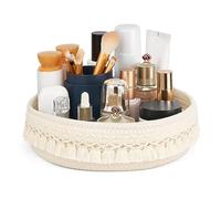 Mkono Soporte de maquillaje organizador de macramé decorativo cesta de cuerda tejida bohemia decoración cosmética escritorio cestas de almacenamiento para cómoda, cuidado de la piel, lociones, aceites