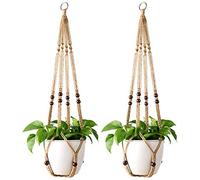 Mkouo 2 Pcs Macrame Plant Hangers Indoor Hanging Planter Basket Flower Pot Holder Jute Rope with Beads No Tassels, 89cm