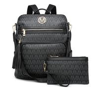 MKP COLLECTION - Mochila de moda para mujer, convertible, grande, versátil, bolsa de hombro de viaje, bolso de mano, 2 unidades, Negro -, 13.5" L x 6" W x 14.25" H, Mochilas de mochila