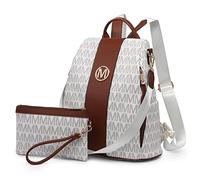 MKP COLLECTION Set de 2 mochilas de moda para mujer, con múltiples bolsillos, antirrobo, mochila de viaje, bolsa de hombro, Blanco, 11.8"L x 5.5"W x 14"H
