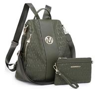 MKP COLLECTION Set de 2 mochilas de moda para mujer, con múltiples bolsillos, antirrobo, mochila de viaje, bolsa de hombro, Verde -Oliva, M