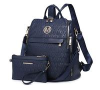 MKP - Mochila de moda para mujer, de piel sintética, convertible, tamaño mediano, bolsas de hombro de viaje y monedero, 2 unidades, Azul/Patchwork, M, Mochilas