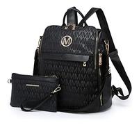 MKP - Mochila de moda para mujer, de piel sintética, convertible, tamaño mediano, bolsas de hombro de viaje y monedero, 2 unidades, Negro, M