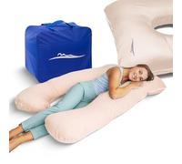 MKS Cojín de confort original premium ergonómico y refrescante, cojín corporal, almohada para dormir de lado para adultos, para un mejor sueño, 100 x 150 cm (bambú (refrescante) / beige)