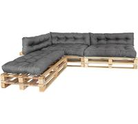 MKS Cojín para palés de exterior con correas tensoras a juego con la paleta, para balcón, sofá, resistente al agua, para exteriores, para bancos de exterior (juego de 6 unidades (3 x 120 x 80 cm + 3 x