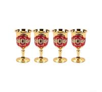 MKTOLHUS Vasos de chupito de metal retro para degustación de licor de vino | 4 tazas pequeñas en relieve, decoración de bar, rojo, dorado
