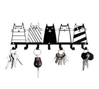 MKWGZPGW Colgador Llaves Pared, Llavero Multifuncional Negro, Estante Almacenamiento Metal con Ganchos, para Dormitorios, Entradas, Garajes,Cute Cat