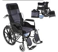 MKYOKO Silla de Ruedas Silla de Ruedas Plegable y Liviana Silla de Ruedas de Acero al Carbono Sillón reclinable Reposabrazos Desmontable Reposapiernas elevables y cinturón de Seguridad