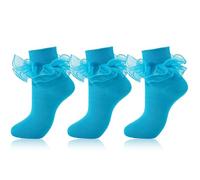 MKYSZLT Calcetines tobilleros con volantes grandes para mujer, calcetines de encaje doble con puño para adultos, de algodón, calcetines de vestir lindos tipo Bobby, 9-11