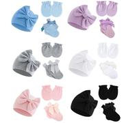 MKYSZLT Juego de 6 guantes y calcetines para bebés prematuros, gorros de algodón para recién nacidos y guantes para bebés y niñas prematuros sin arañazos