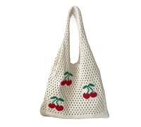 MKYYIOED Bolso Crochet Bolso De Mano Crochet Con Estampado Cerezas Y Fresas For Mujer, Hombro Gran Capacidad, Informal, Lindo Moda, Punto(Color2)