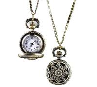 MKYYIOED Reloj De Bolsillo 3pc Pocket Watch Retro Vintage Quartz Necklace Hollow Carving Pendant Chain Clock Windmill Bronze
