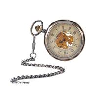 MKYYIOED Reloj De Bolsillo Antique Bronze No Cover Mechanical Pocket Watch Skeleton Numerals Dial with Chain Reloj Clock For Male