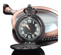 MKYYIOED Reloj De Bolsillo Black Gold Bronze Mechanical Pocket Watch For Men Women Smooth Vintage Man Fob Chain Pendant Clock(Black)
