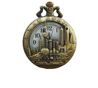 MKYYIOED Reloj De Bolsillo Pocket Watch Quartz with Chain Hollow Cover Necklace Bronze Color Alloy Fob Clock Men(Blue)