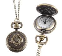 MKYYIOED Reloj De Bolsillo Retro Fashion Pocket Watch For Men Women Bronze Quartz Alloy Hollow Gear Carved Case with Chain(T Type 1pcs)