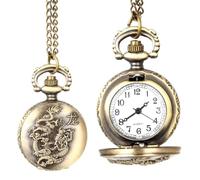 MKYYIOED Reloj De Bolsillo Retro Fashion Pocket Watch For Men Women Bronze Quartz Alloy Hollow Gear Carved Case with Chain(A Type 1pcs)