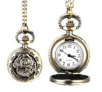 MKYYIOED Reloj De Bolsillo Retro Fashion Pocket Watch For Men Women Bronze Quartz Alloy Hollow Gear Carved Case with Chain(F Type 1pcs)