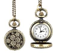 MKYYIOED Reloj De Bolsillo Retro Fashion Pocket Watch For Men Women Bronze Quartz Alloy Hollow Gear Carved Case with Chain(R Type 1pcs)
