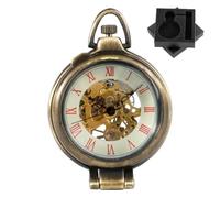 MKYYIOED Reloj De Bolsillo Transparent Glass Bronze Mechanical Hand Winding Pocket Watch with Numerals Dial 30 Cm Chain Vintage Pendant Clock(BZ2089 with Box)