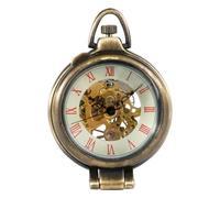 MKYYIOED Reloj De Bolsillo Transparent Glass Bronze Mechanical Hand Winding Pocket Watch with Numerals Dial 30 Cm Chain Vintage Pendant Clock(BZ2089 No Box)