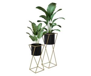 ML-Design 2 Soportes para Plantas de Metal Negro-Dorado Macetero Pedestal 21x21x51/24x24x70,5 cm Jardinera para Interior o Exterior Industrial Decorativo Construcción Robusta y Estable para Flores