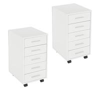 ML-Design 2X Archivadores para Oficina con 5 Cajones 33x38x63,5 cm Blanco Cómoda Hecha de Madera Revestida de Resina de Melamina Mueble Móvil Gabinete Moderno con Ruedas para Despacho