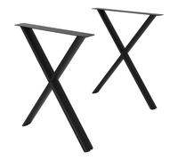 ML-Design 2X Patas para Mesa Metálicas, Soportes de Mueble para Comedor y Escritorio, Forma de X en Acero, 60x72cm, para Exterior Resistentes a la Intemperie, Perfil Ovalado, Altura Regulable, Negro