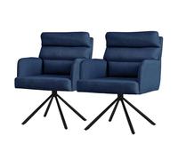 ML-Design 2X Silla de Comedor Giratoria, Azul Oscuro Asiento de Cocina con Respaldo Extraíble y Reposabrazos Diseño Ergonómico Mueble Tapizado con Funda de Poliéster Cojín Taburete con Patas de Metal