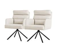 ML-Design 2X Silla de Comedor Giratoria, Beige Asiento de Cocina con Respaldo Extraíble y Reposabrazos Diseño Ergonómico Mueble Tapizado con Funda de Poliéster y Cojín Taburete con Patas de Metal