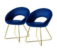 ML-Design 2X Sillas de Comedor Azul Ergonómicas Asiento Tapizado Aspecto Terciopelo Patas de Metal Doradas con Respaldo Redondo y Reposabrazos Sillón Moderno para Mesa de Salón Oficina Dormitorio
