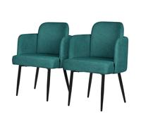 ML-Design 2X Sillas de Comedor con Funda de Tela en Color Turquesa Oscuro, Asientos Sofá de Salón con Respaldo y Reposabrazos de Ratán Mueble Tapizado con Patas de Metal, Sillón Ergonómicos de Cocina