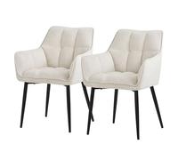 ML-Design 2X Sillas de Comedor de Rizo con Respaldo y Reposabrazos Asientos Crema con Tapizado Grueso y Patas de Metal Sillón Diseño Ergonómico Moderno para Salón, Escritorio o Cocina